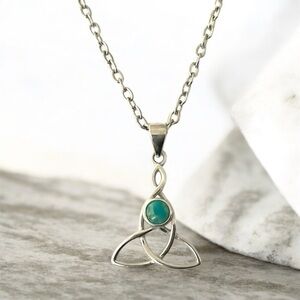 Elegant 925 Sterling Silver Celtic Pendant with Turquoise Free Chain Necklace